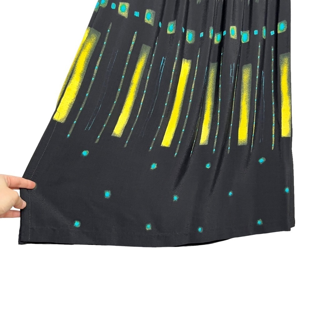 Vintage Nino Wong 100% Rayon Black Teal & Yellow Abstract Print Maxi Ski… - Picture 9 of 13